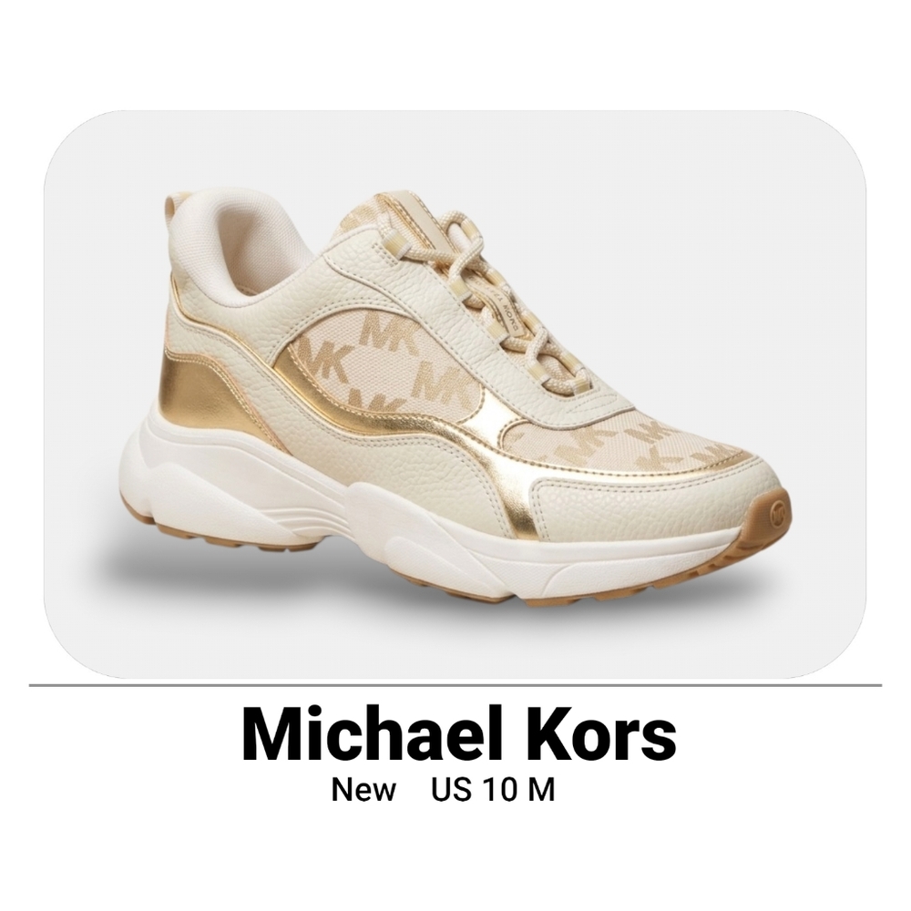 Michael Kors Metallic Logo Jacquard Trainer - Cream & Gold ✨